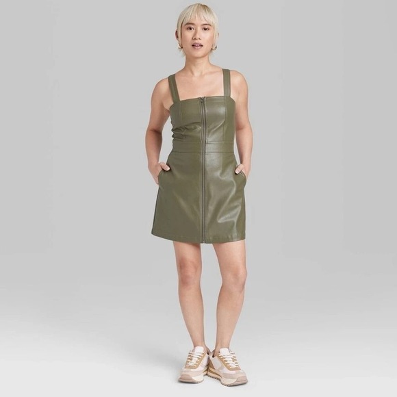 Wild Fable Women's Faux Leather Zip Front Mini Bodycon Pinafore Dress Size XXS - Picture 1 of 7